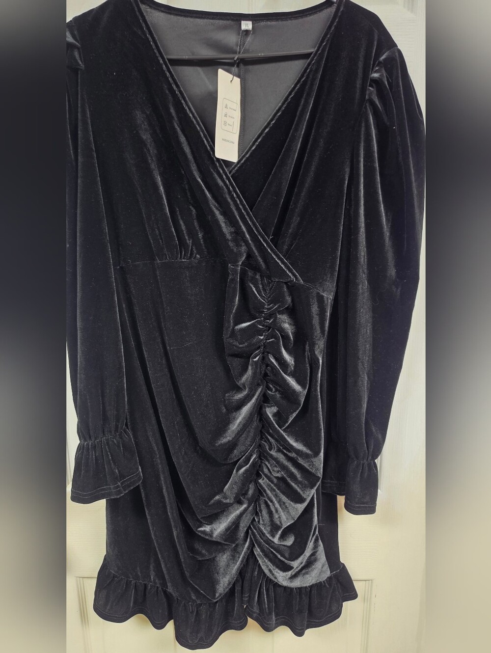 Velvet Ruched Wrap Mini Dress - Picture 3 of 4